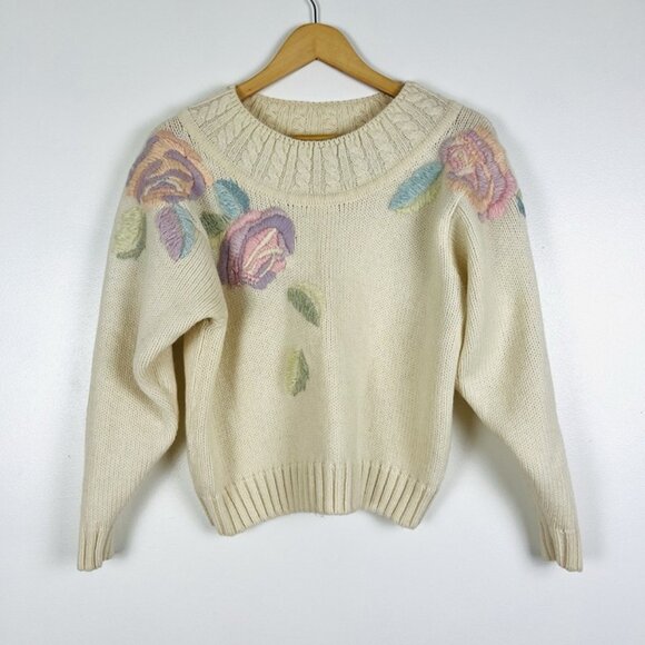 Jeanne Pierre Sweaters - Vintage Renee Tener for Jeanne‎ Pierre Sz L Embroidered Pastel Sweater Coquette